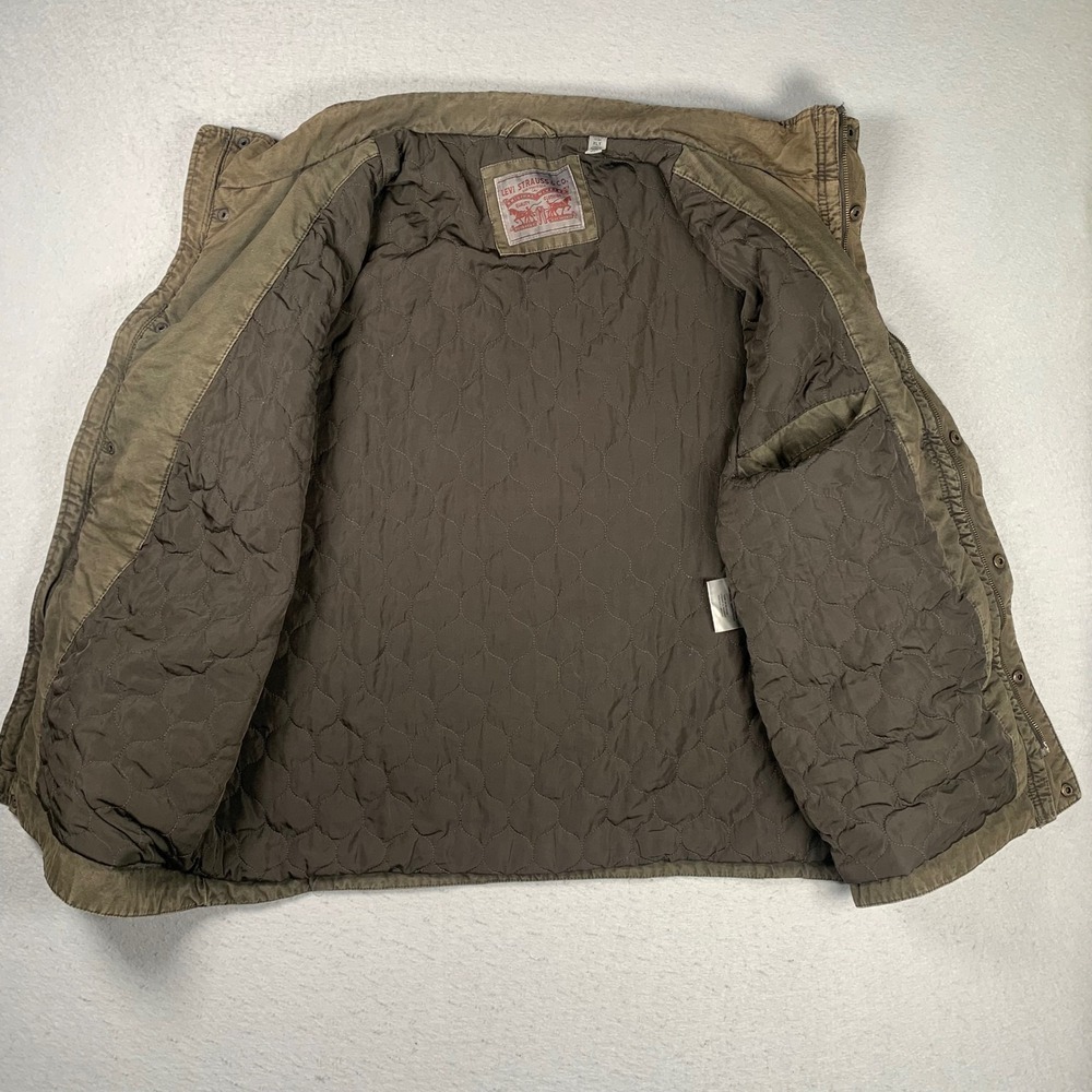 Levi Strauss Field Jacket Mens XLT Olive Green Cotton Canvas Quilted Utility - Picture 3 of 16